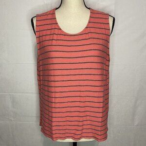 Coin 1804 Sleeveless Button-Back Striped Top Shirt Size 2XL Coral Gray Stretch